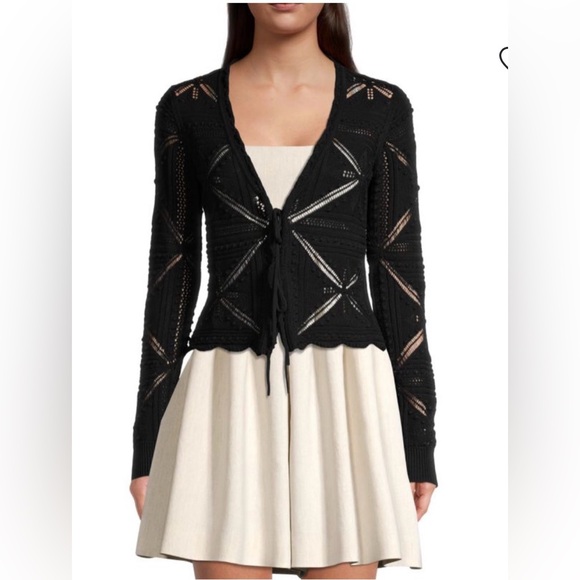 Rebecca Taylor Sweaters - Rebecca Taylor Ribbon Tie Crochet Cardigan Black Size Medium
